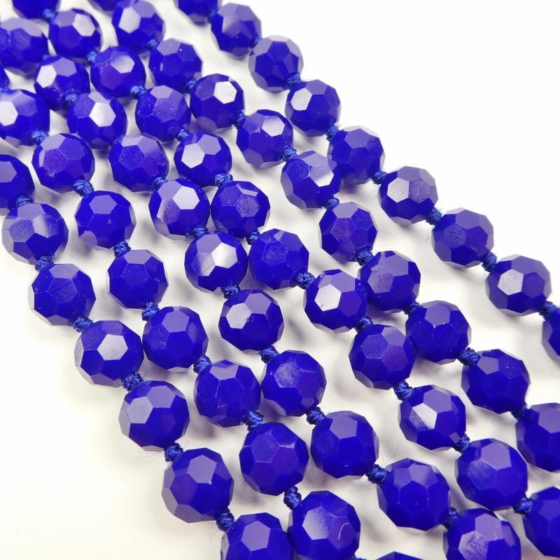 72″ Faceted Cobalt Blue Crystals Knotted Beaded Extra Long Strand Necklace