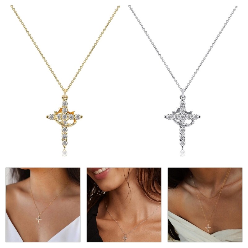 Fashionable Crosses Necklace with Crowns Detail Stainless Steel for Adults
