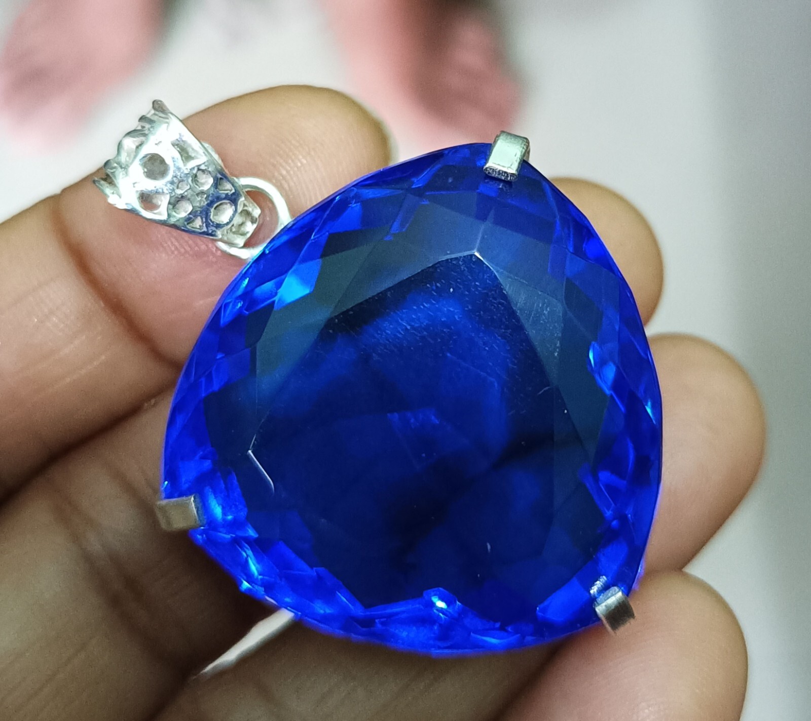 Blue Trillion Topaz Pendant EGL Certified Natural 137.25 Ct Gift For Loved Ones.