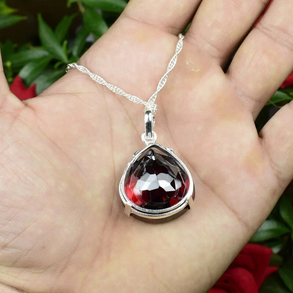 75 Ct Natural Red Zircon Pendant 925 Sterling Silver Pear Cut Gemstone Jewelry