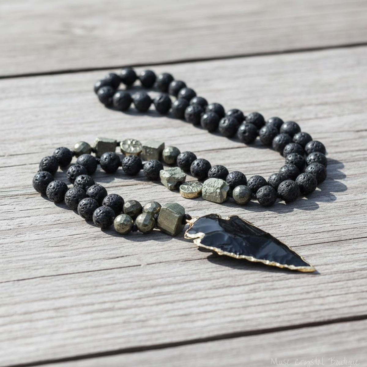 Natural Obsidian Arrowhead Pendant Necklace Lava Rock Beaded Tribal Jewelry Gift