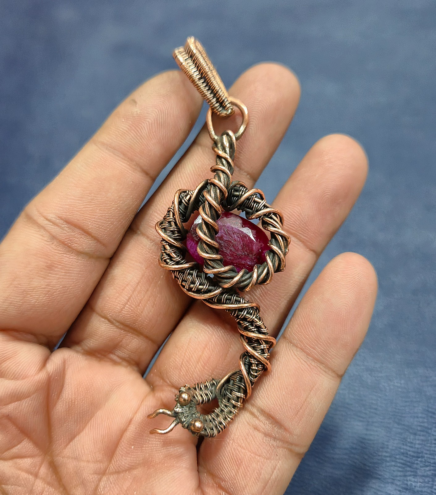 Faceted Kashmir Ruby Copper Wire Wrapped Jewelry Gemstone Handmade Pendant
