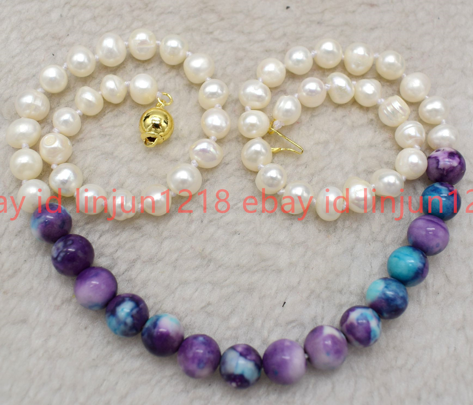 10mm Natural Purple Multicolor Turquoise & 7-8mm White Pearl Necklace 14-24 in