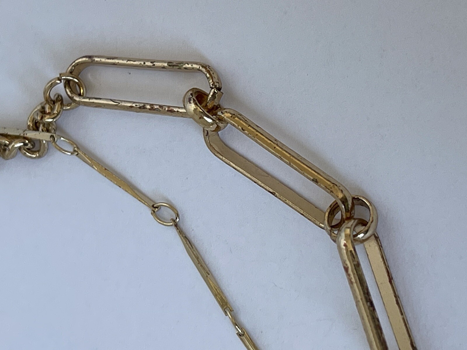 Gold Tone Double Chain Paper Clip Necklace 14”