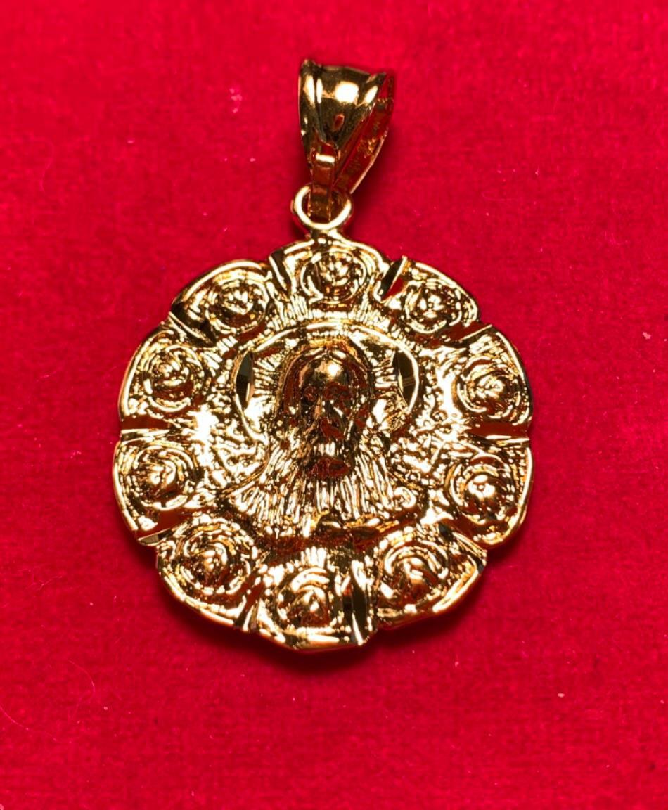 14KT GOLD PLATED 2 SIDED JESUS/VIRGIN MARY CHARM W/16″-30″ 2.5MM ROPE CHAIN-3511