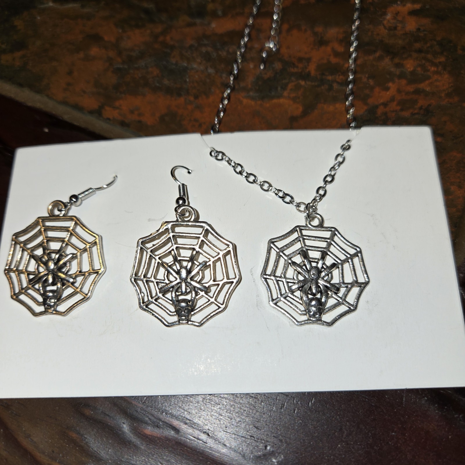 Necklace And Earrings Spiderweb Charm Halloween or Anytime