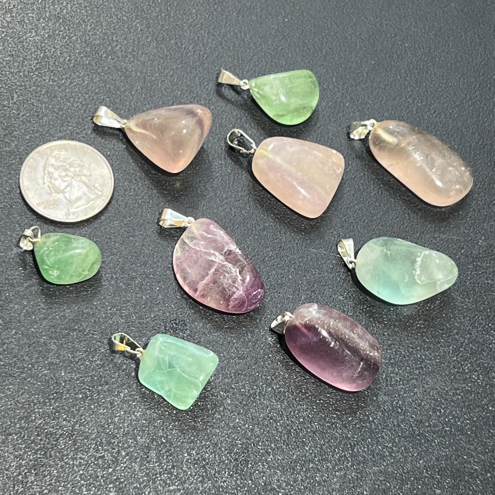 Petite Fluorite Crystal Pendant (Silver Bail) Gemstone Jewelry Beads Charm
