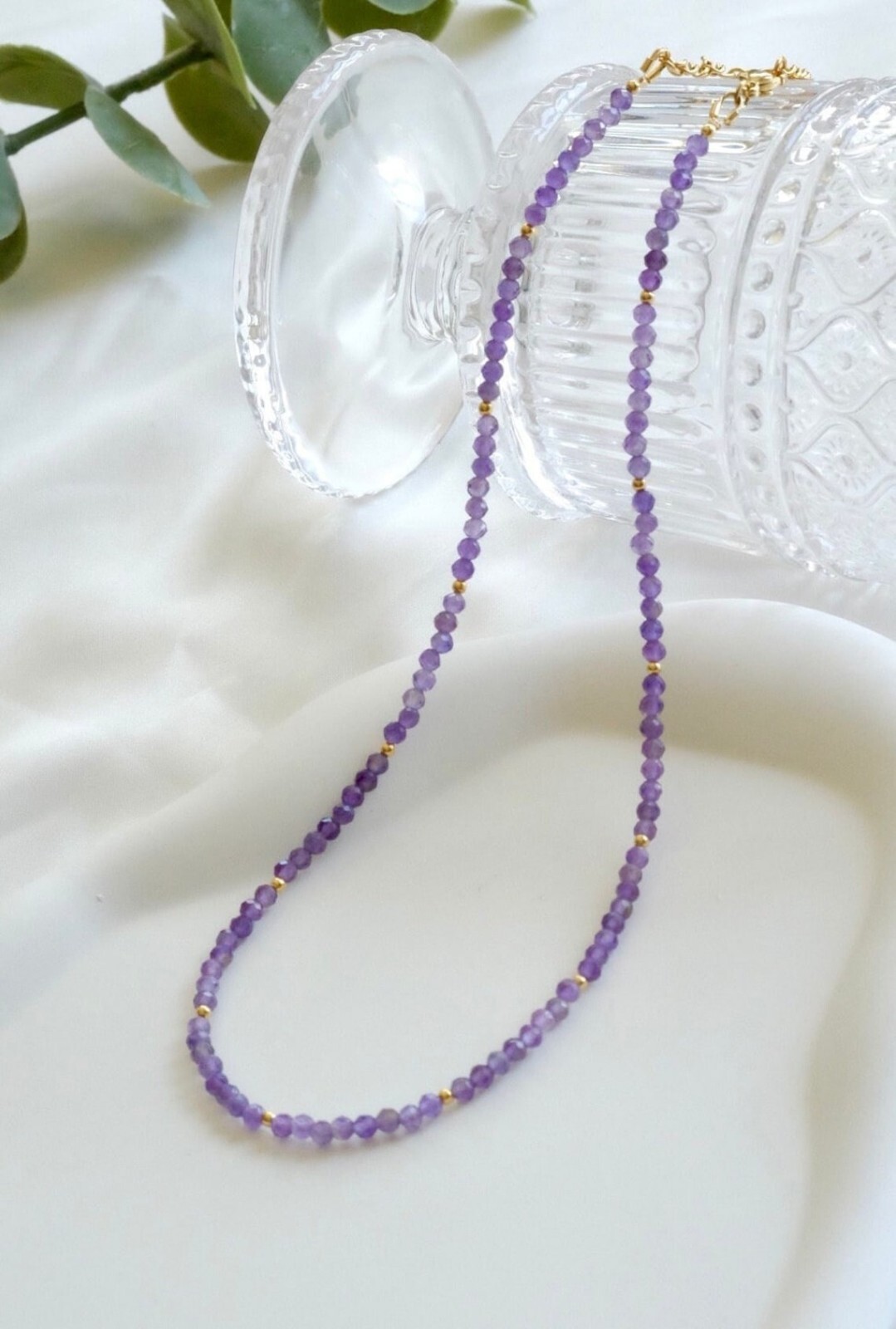 A+++ Nature Amethyst Faceted Round Gemstone Gold Feld Beads Necklaces 24” Women