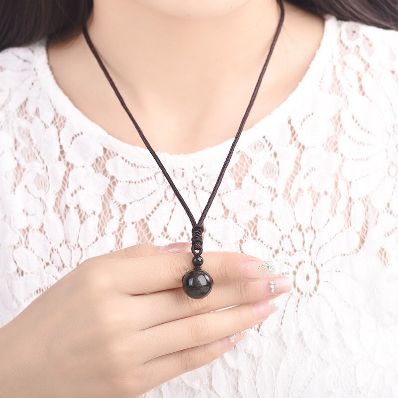 Natural Gold Sheen Obsidian Crystal Pendant Necklace Chakra Healing Reiki Amulet