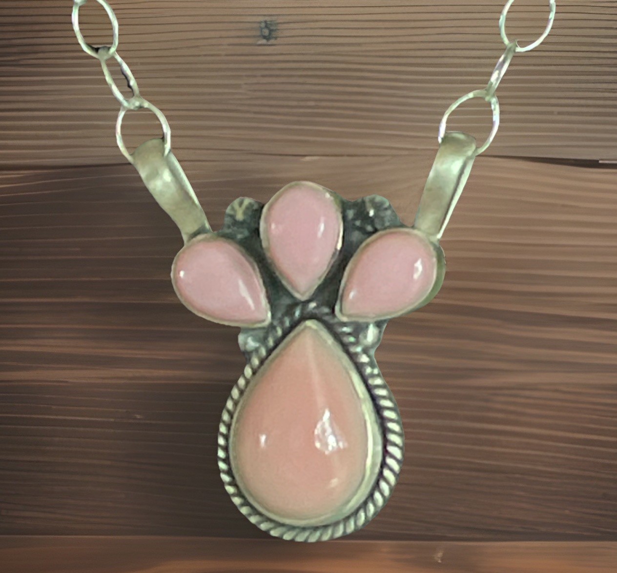 Delicate Pink Conch Triple Stone Pendant w Chain Necklace 18″ MM K8 925 Silver