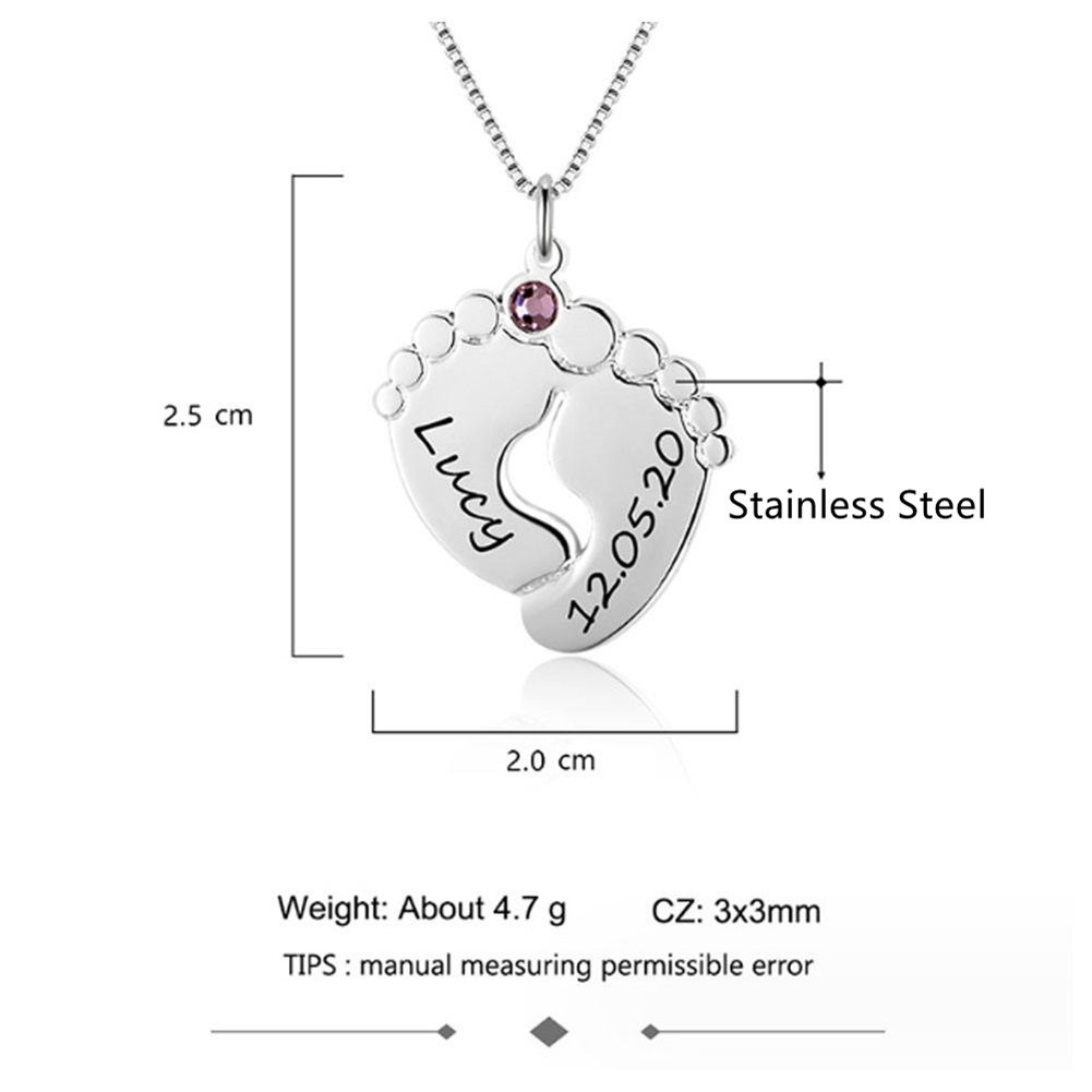 Personalized Baby Feet Necklace with Birthstone Engraved Charms Mother Gift