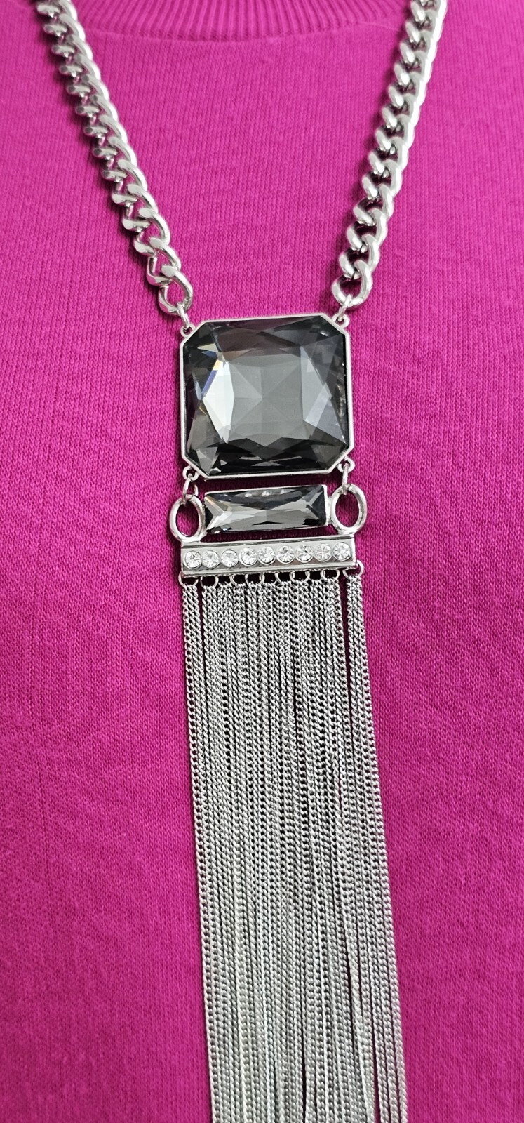 SIGNITURE SERIES long metal chain necklace silver tone 7.05 oz, 22″ Excellent co