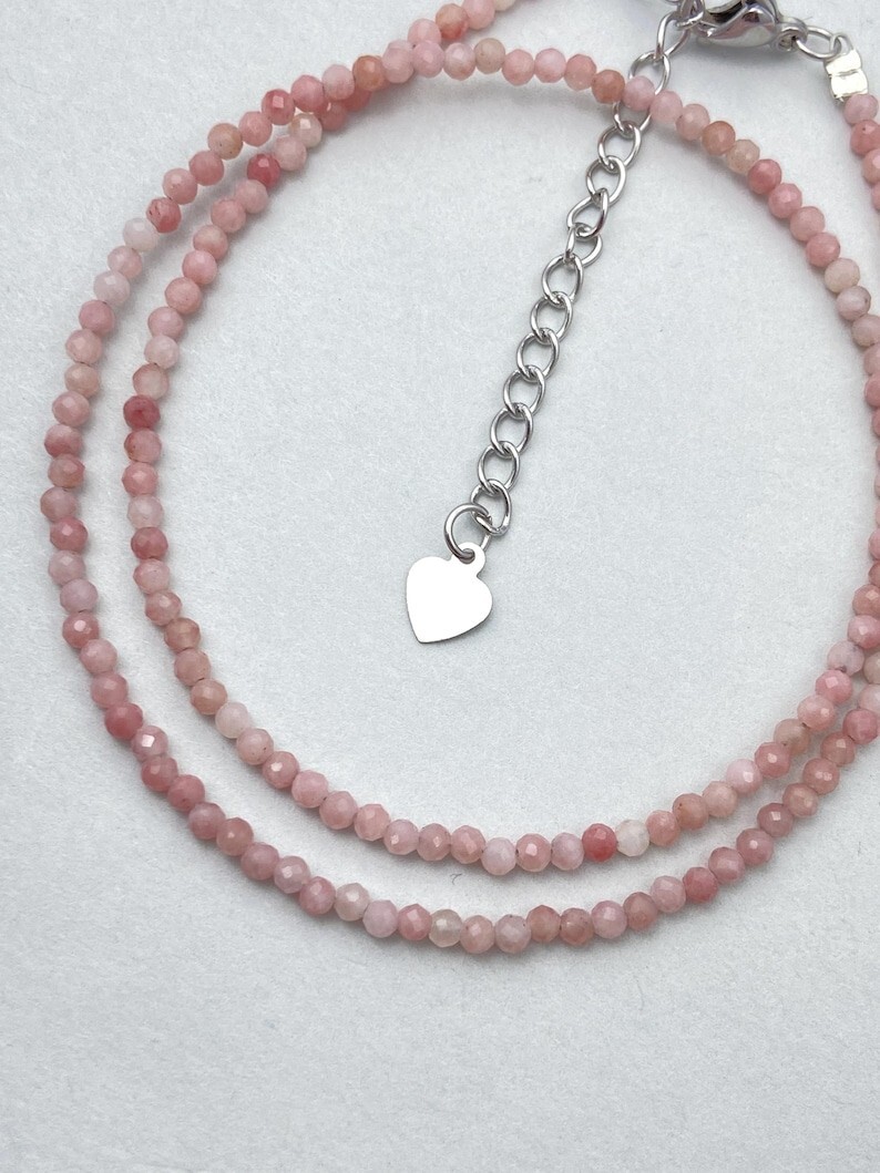 Dainty 2-3MM Pink Opal Faceted Round Gemstone Beads Women Choker Necklaces 18”