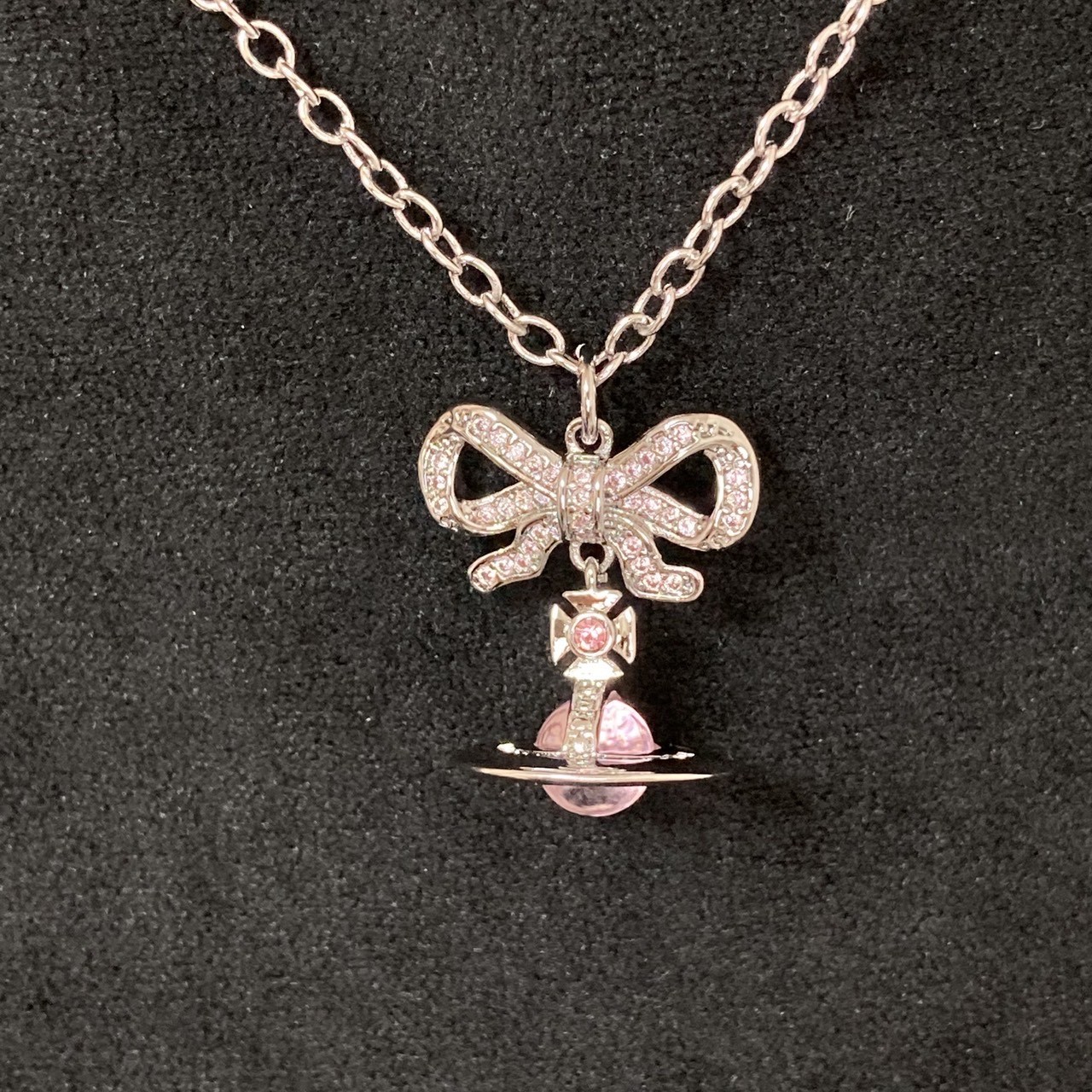Vivienne Westwood Necklace OCTAVIE Ribbon Orb Pink Silver T. 2cm x 1.5cm NO BOX