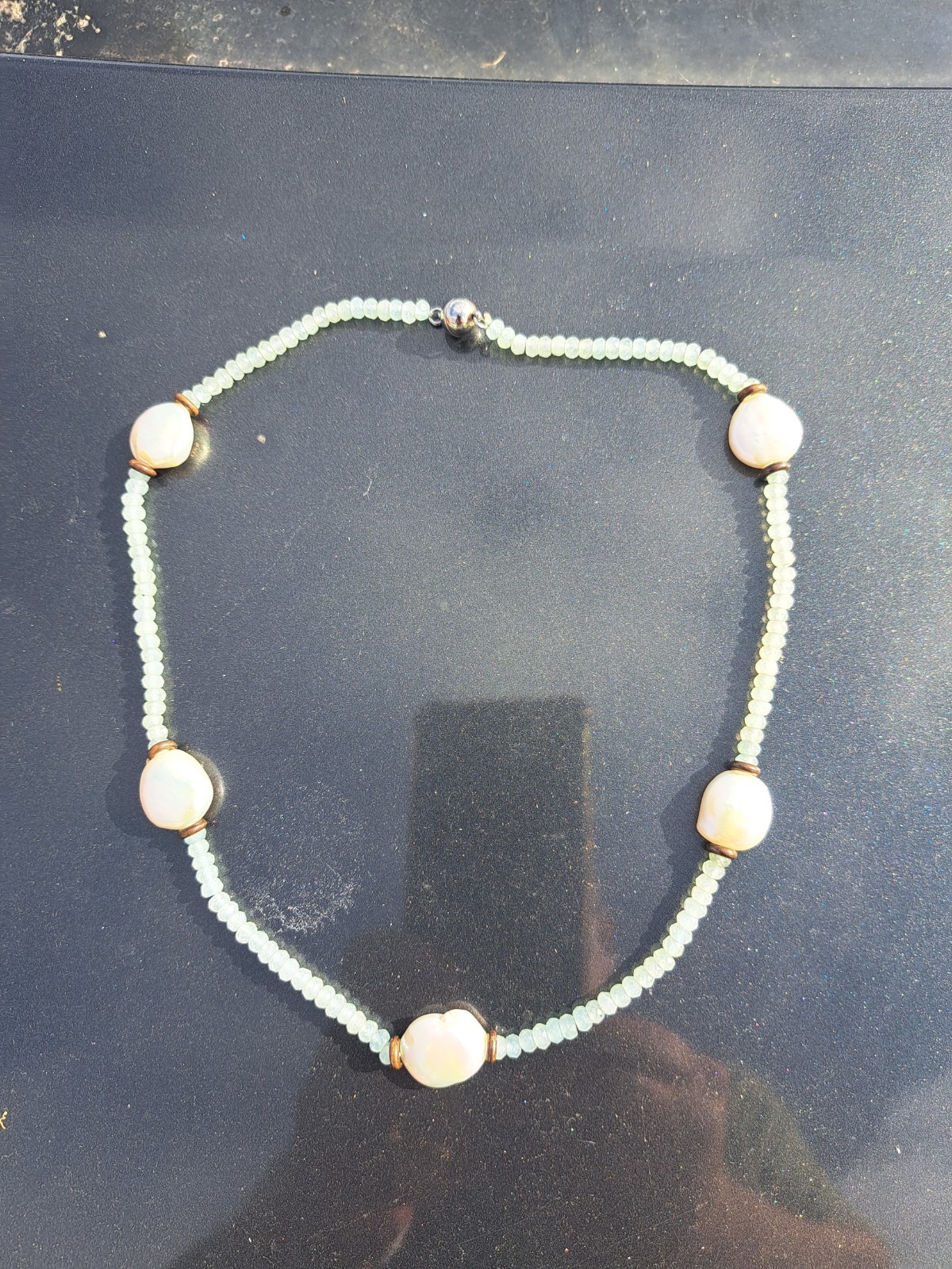 Vintage Necklace Coin pearls/ Faceted Gemstone Amazonite 46cm long