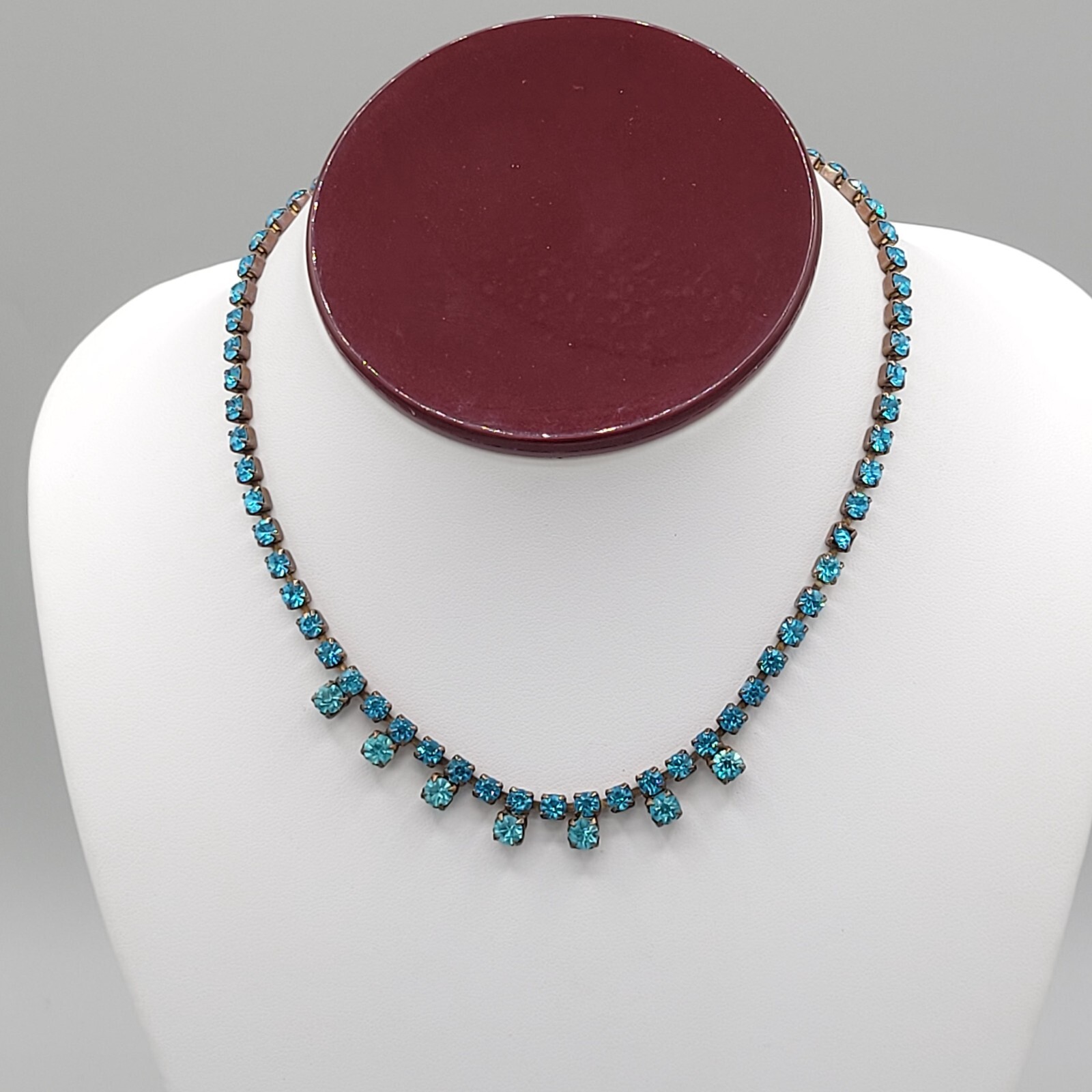 Womens Aquamarine Colored Rhinestone Choker Fashion Necklace Foldover 15 in