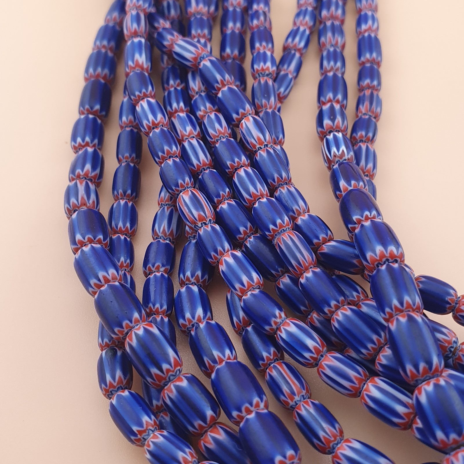 Tiny Blue Venetian Style Chevron Beaded Necklace