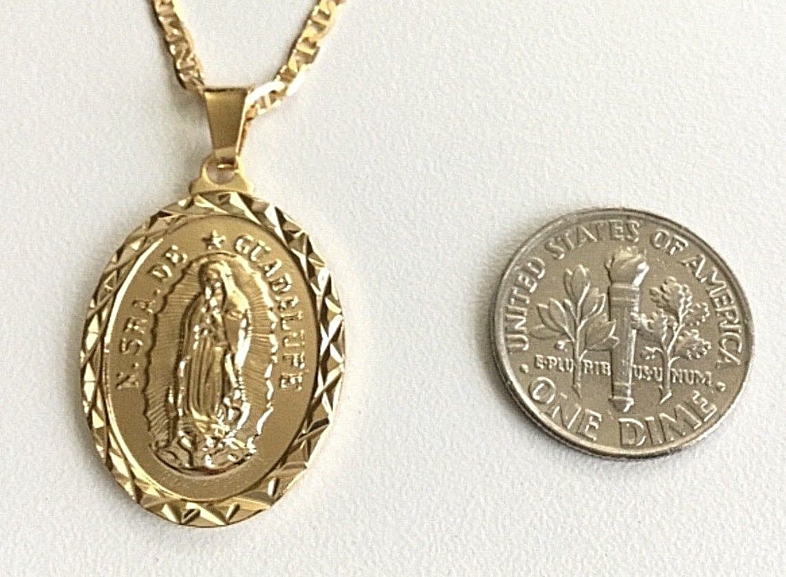 18K GOLD FILLED GUADALUPE MARINER LINK NECKLACE 20”/CADENA GUADALUPE-32mm-P281
