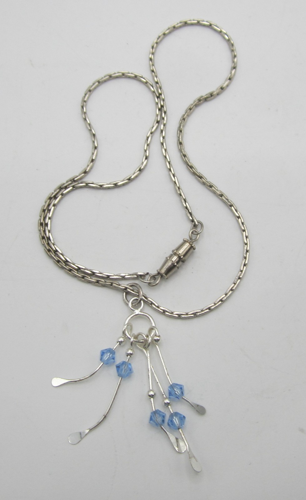 Silver 5 Strand with Blue Glass Beads Pendant Necklace 15 in.