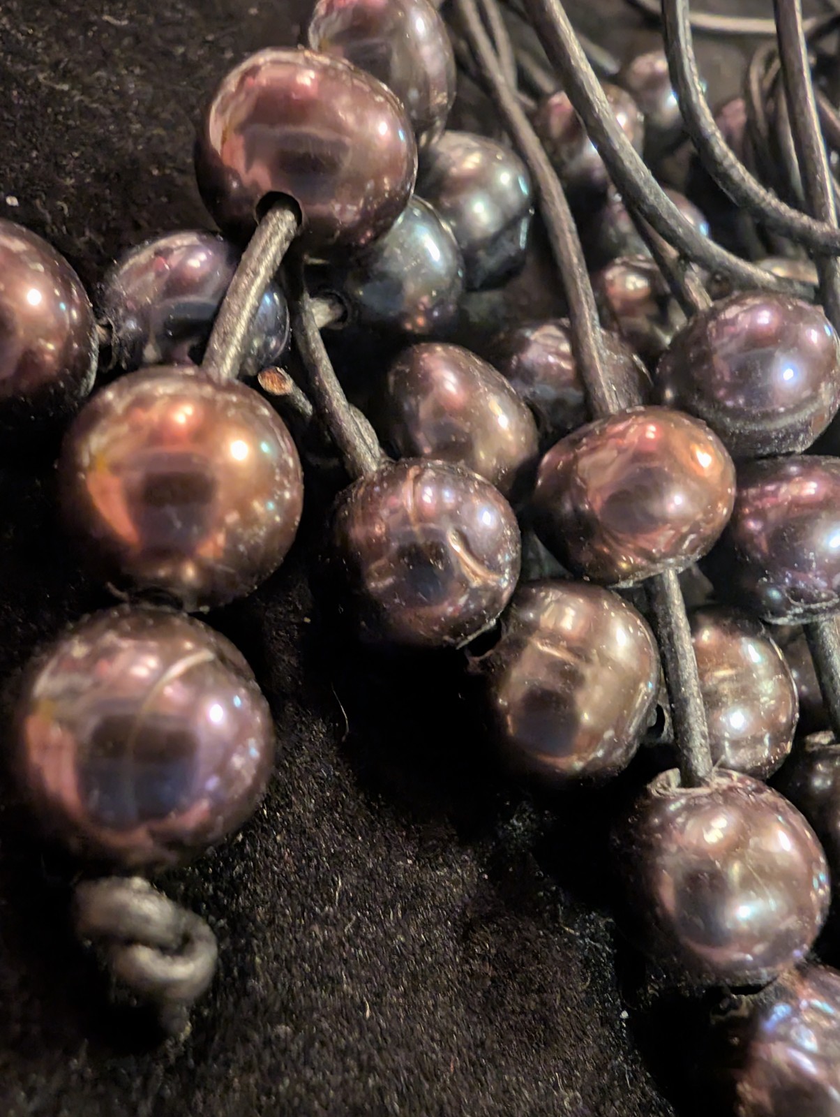 Bolo Lariet Leather Biker Necklace with Genuine Gray Pearls 8 in 1 Necklace 58″