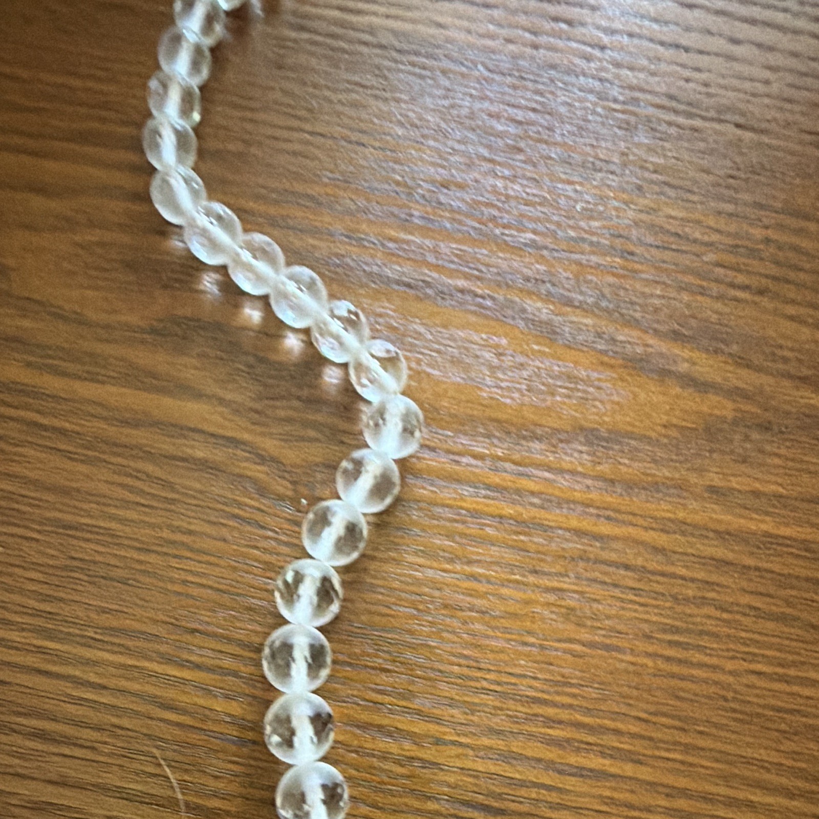 Clear Faceted Round Glass Bead Necklace, White/Colorless Main Stone, Hook