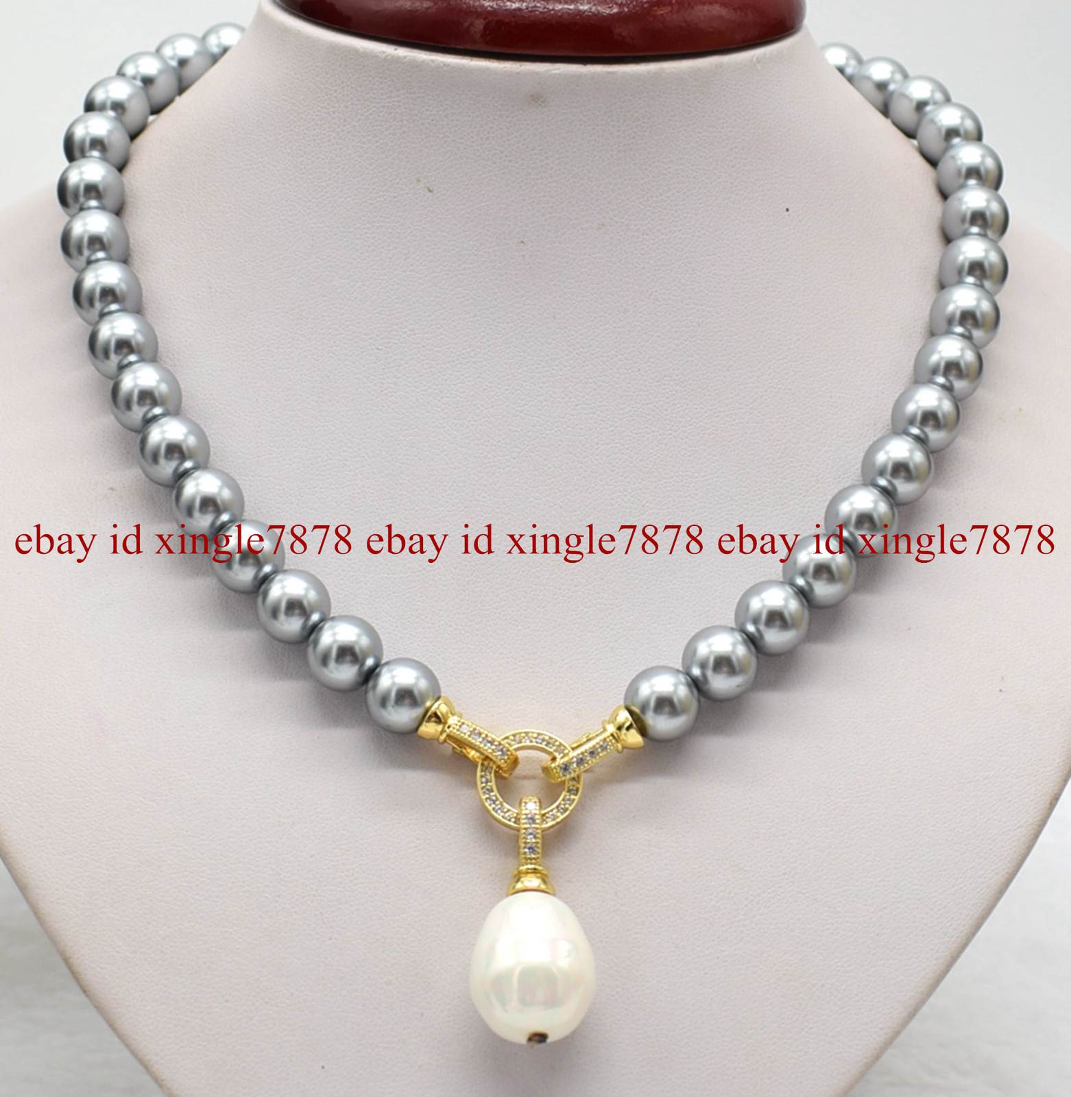 Natural 10mm Gray South Sea Shell Pearl 17-19mm Teardrop Pendant Necklace 20″