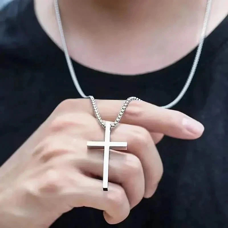 Men’s Fashion Stainless Steel Cross Pendant Necklace 24″ Chain