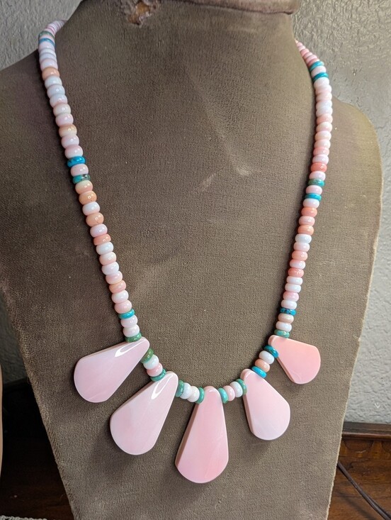 Pink Queen Conch Shell And Turquoise Beaded Teardrop Southwestern Style