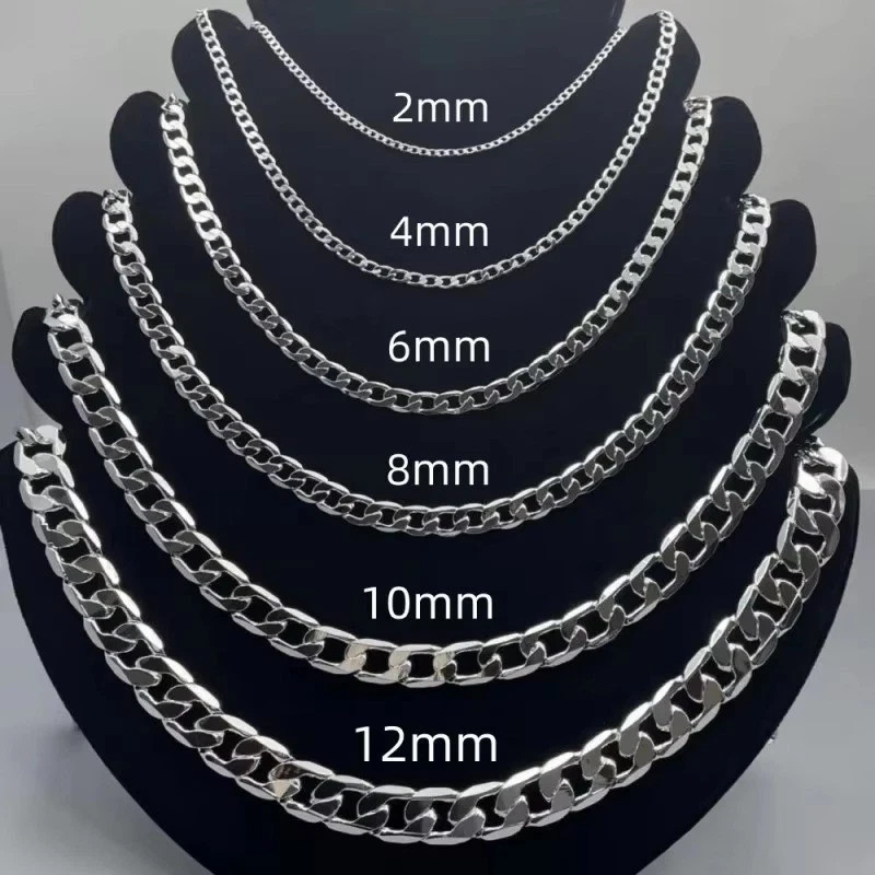 Solid 925 Sterling Silver Plated Chain Necklace Men Women Wedding Engagement Gif
