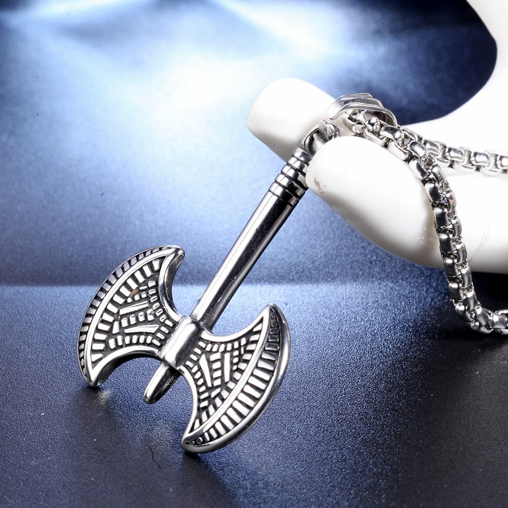 MENDEL Mens Boys Stainless Steel Punk Biker Viking Axe Pendant Necklace For Men