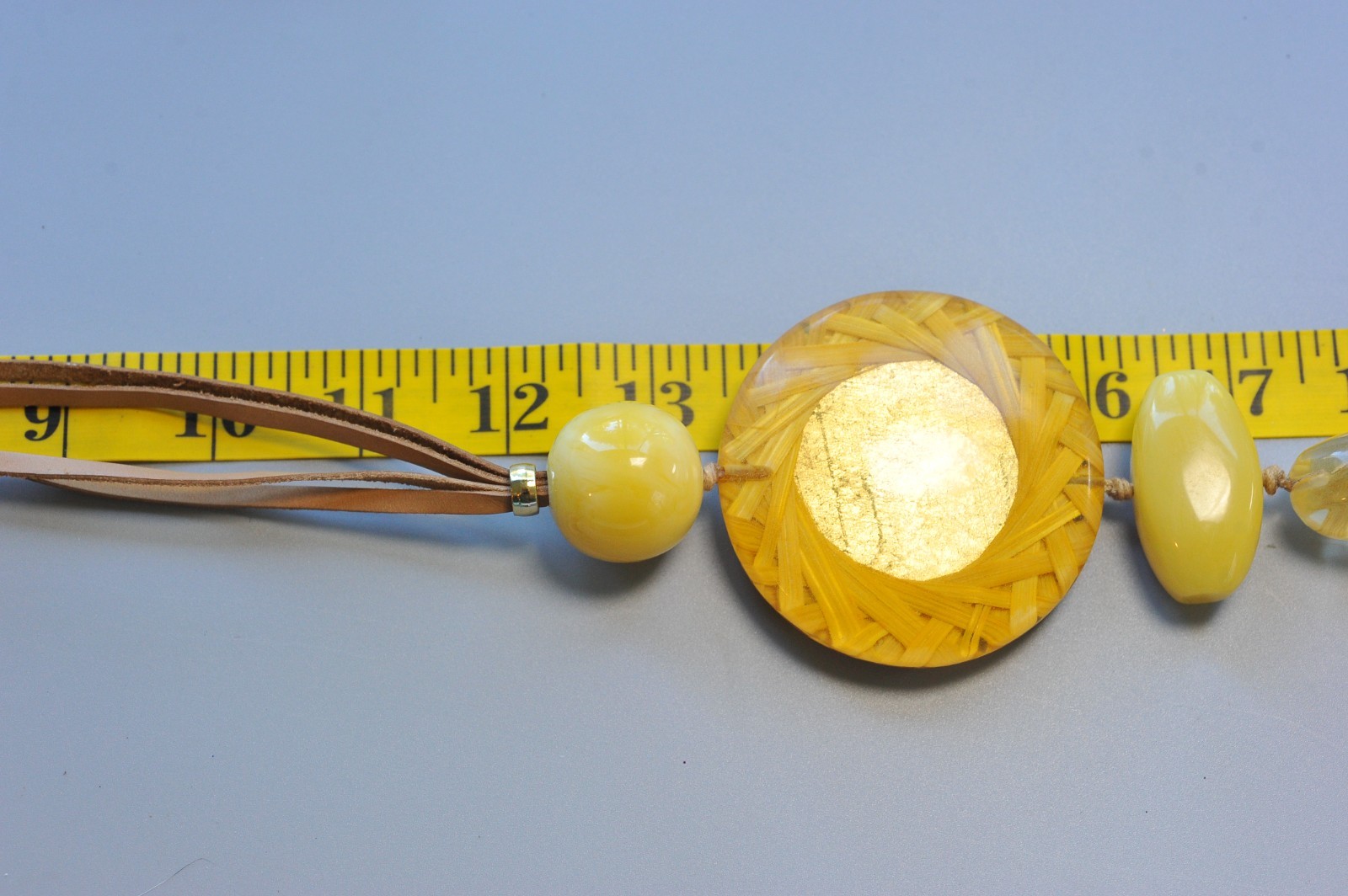 Chico’s necklace faux leather chunky tassel boho long costume yellow straw B