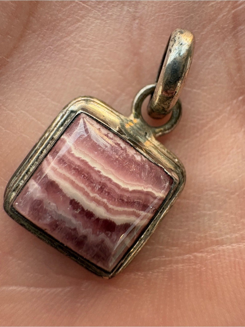 Vintage Sterling Silver pendant with Square Rhodochrosite Stone