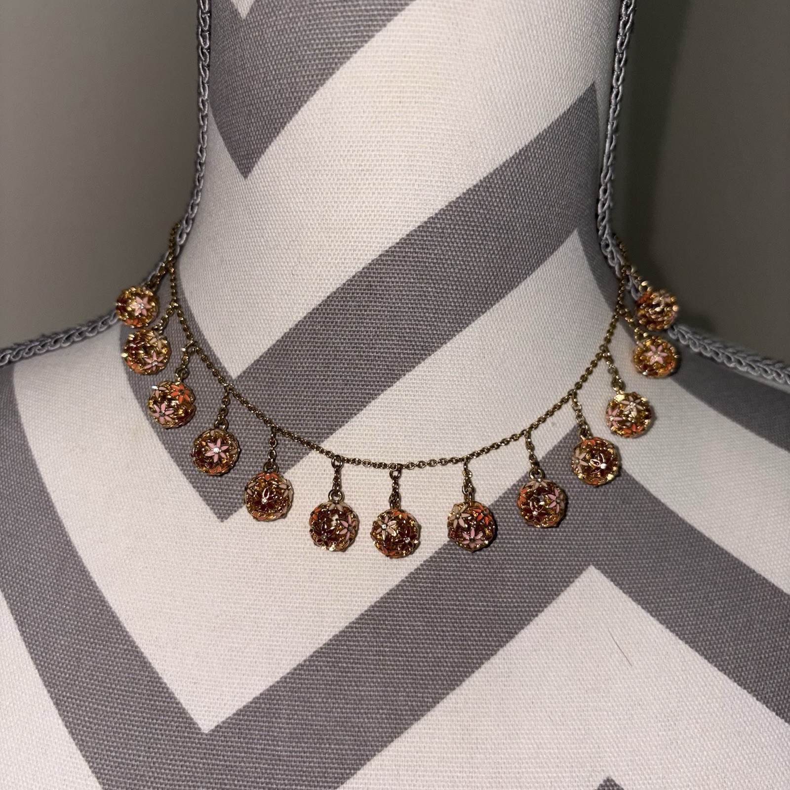 Kate Spade New York Wallflower Ball Necklace Pink/ gold Filigree Adjustable 20”