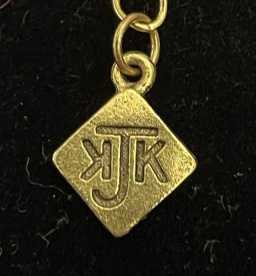 KJK signed Three Red Stones on Brown Rope Necklace. Gift box
