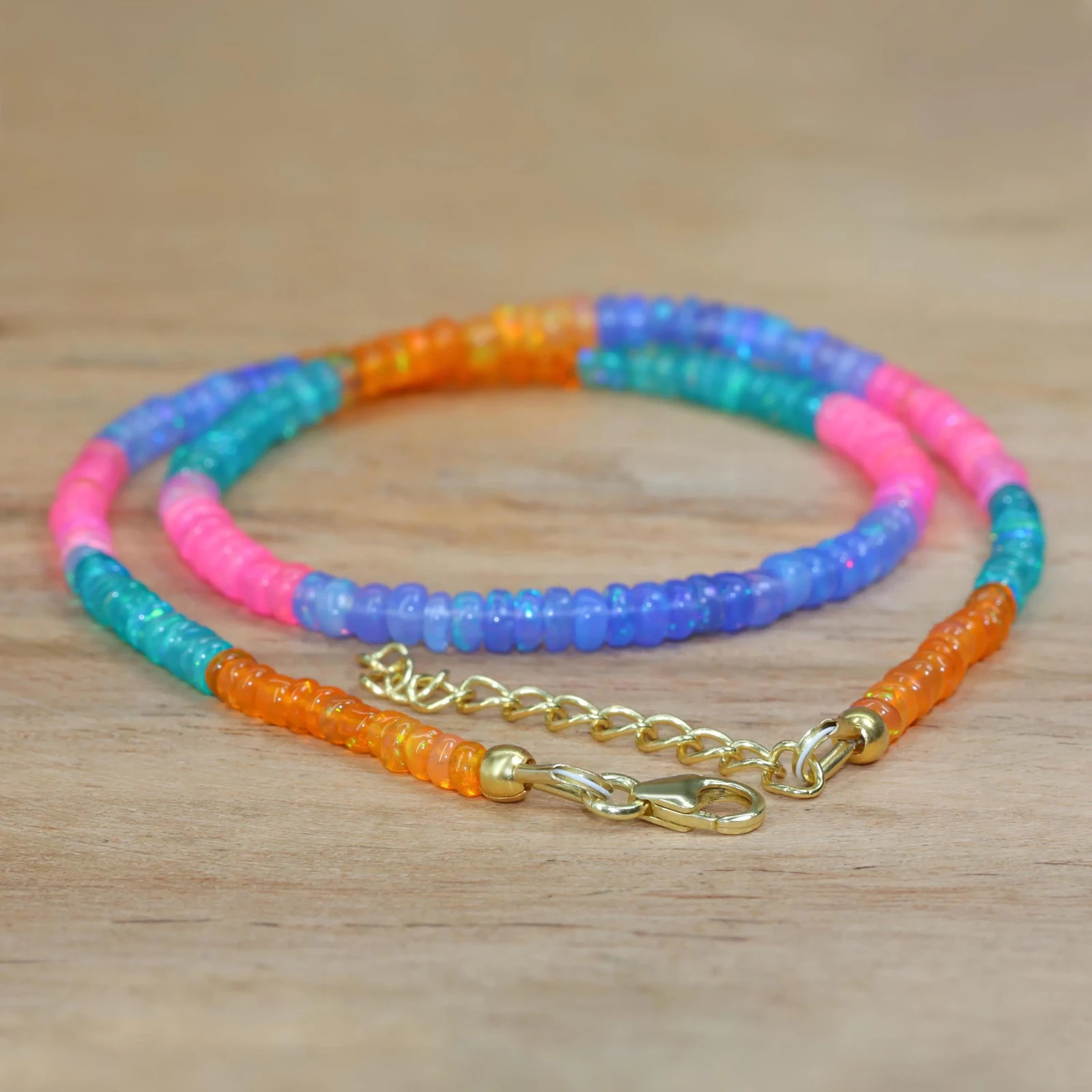 Multi Opal Gemstone Beaded Necklace, Ethiopian Fire Opal Beads Handmade Necklace
