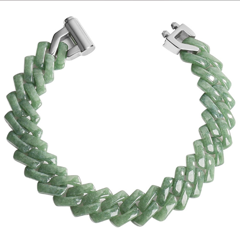 Certified Grade A Green Blue Burma Jade jadeite Cuban Chain Bracelet Necklace