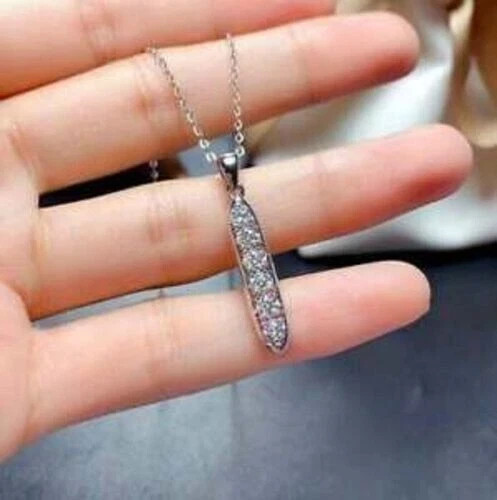 Women’s 2Ct Round Simulated Diamond Journey Pendant Chain 14k White Gold Plated