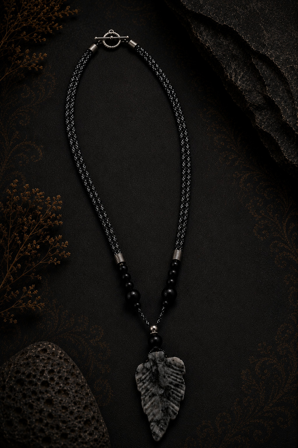 Handmade Dentritic Agate Leaf Pendant Necklace Natural Stone Boho jewelry Gift