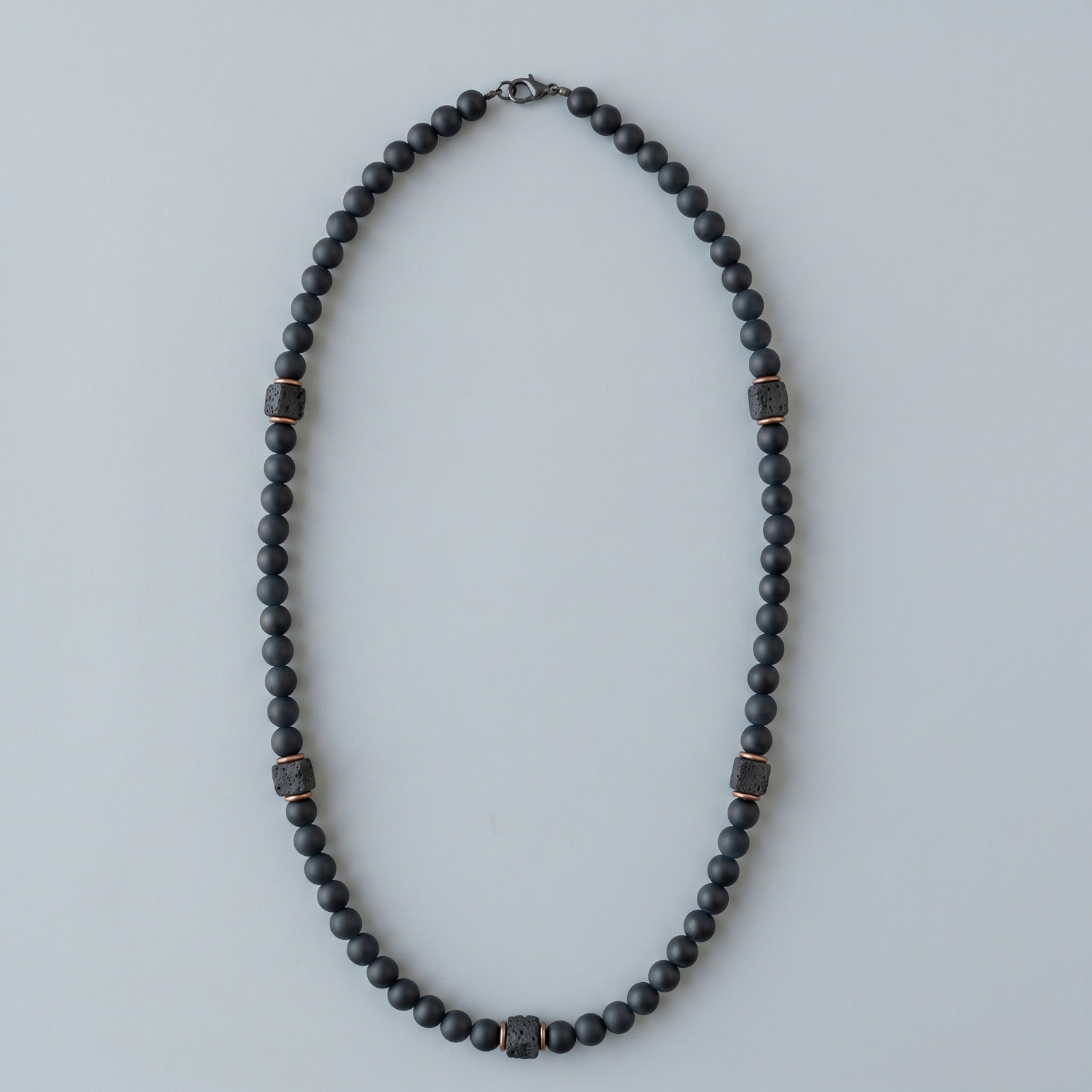 Men’s Black Onyx Lava Stone Necklace 10mm Matte Beads Protection Grounding
