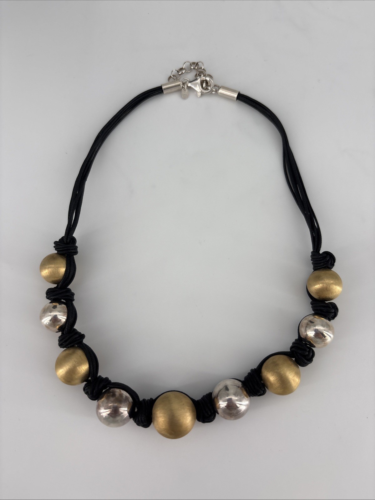 MILOR Made In Italy Silver 925 Black Cord Beads Ball Necklace (A10)