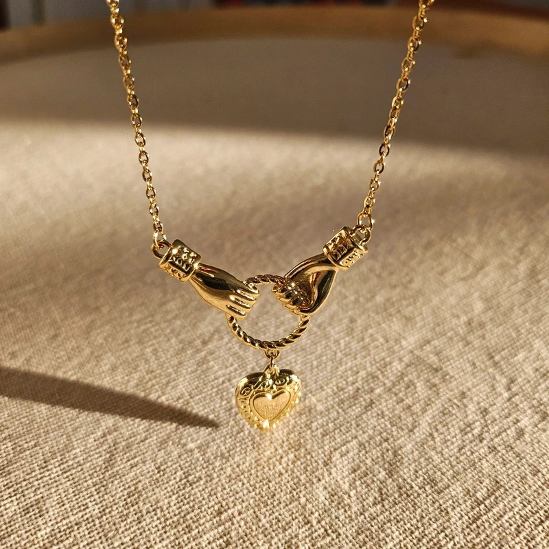 Edwardian/Victorian Hands Old Money Heirloom Ornate Heart Charm Necklace 17-20″