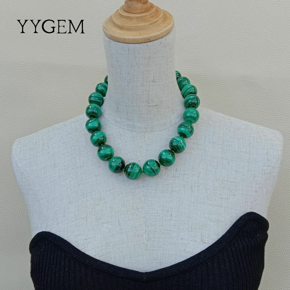 Natural AAA Grade 20mm Green Malachite Round Smooth Gemstone Necklace 46Cm