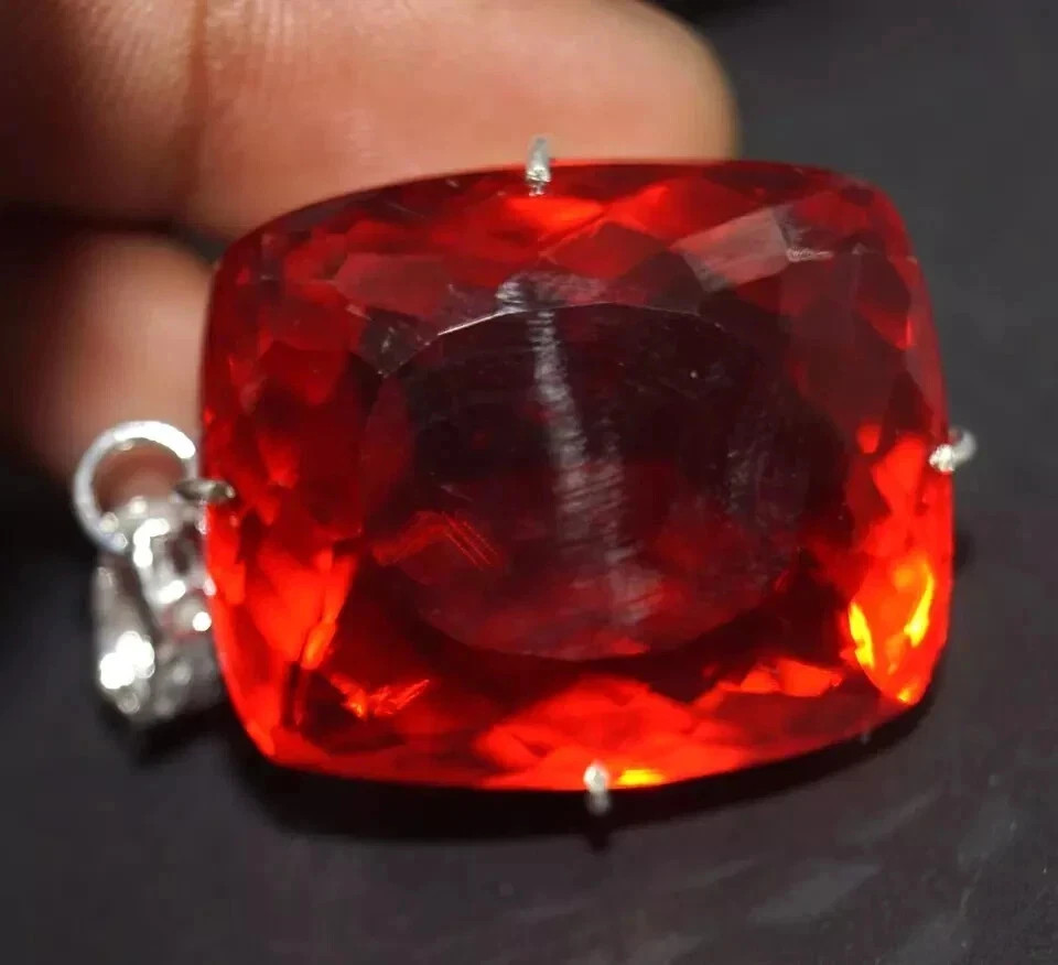 74 CT+ Flawless Blood Red Topaz Pendant 925 Sterling Silver Plated Jewelry