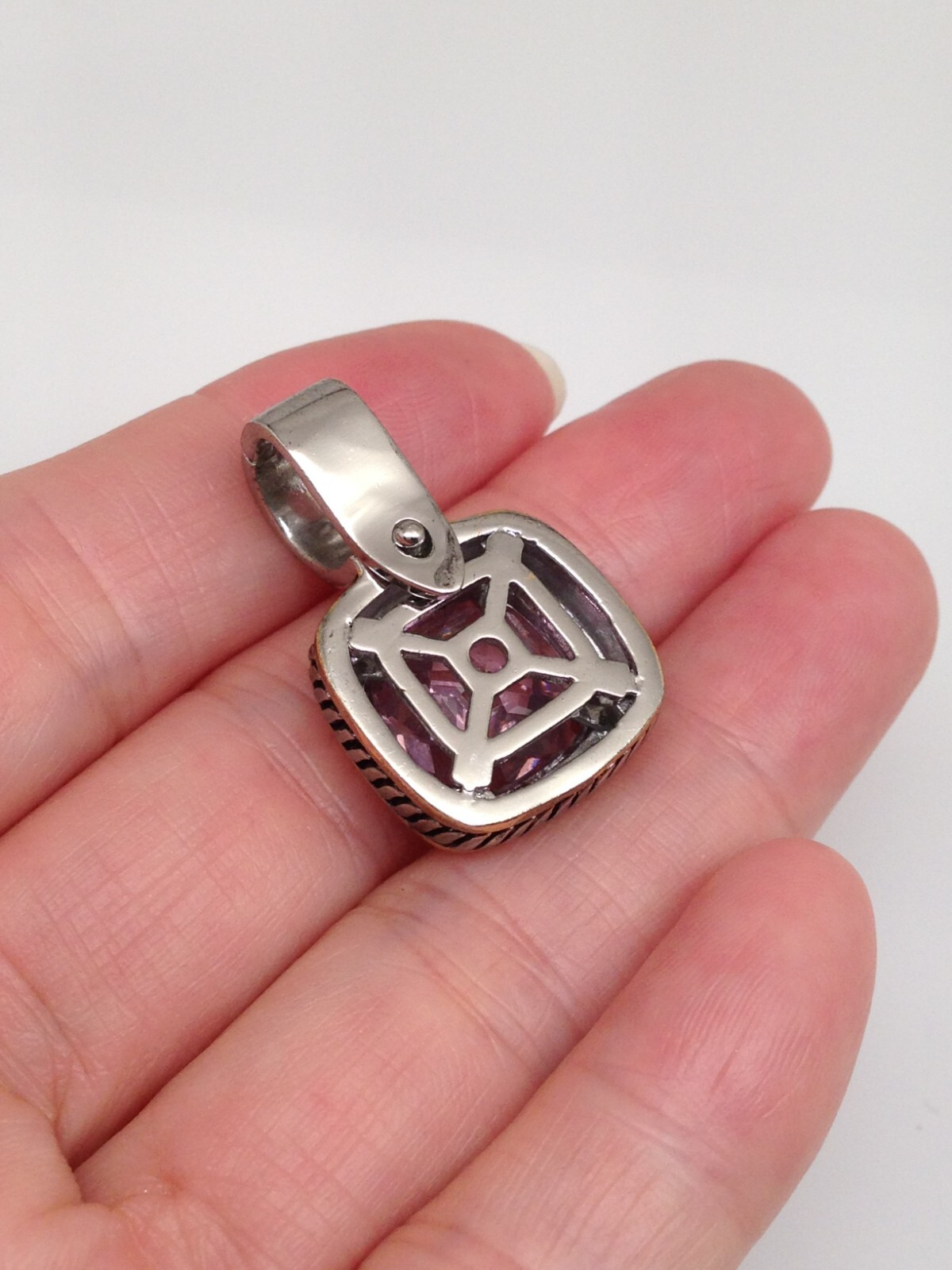 Brass CZ Pink Gemstone Square Pendant Women 17mm(0.67″)/27mm(1.06″)