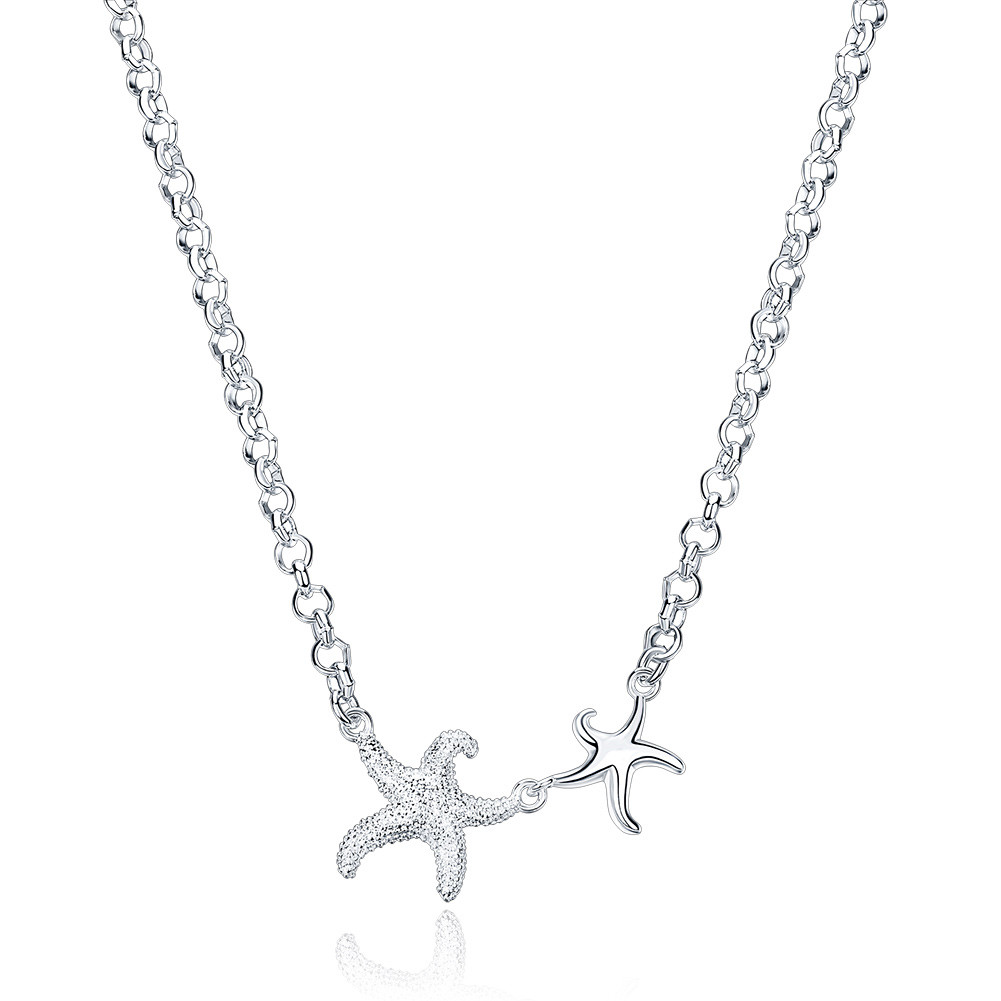 Elegant 925 Sterling Silver Filled SF Sea Stars Pendant Necklace N-A638