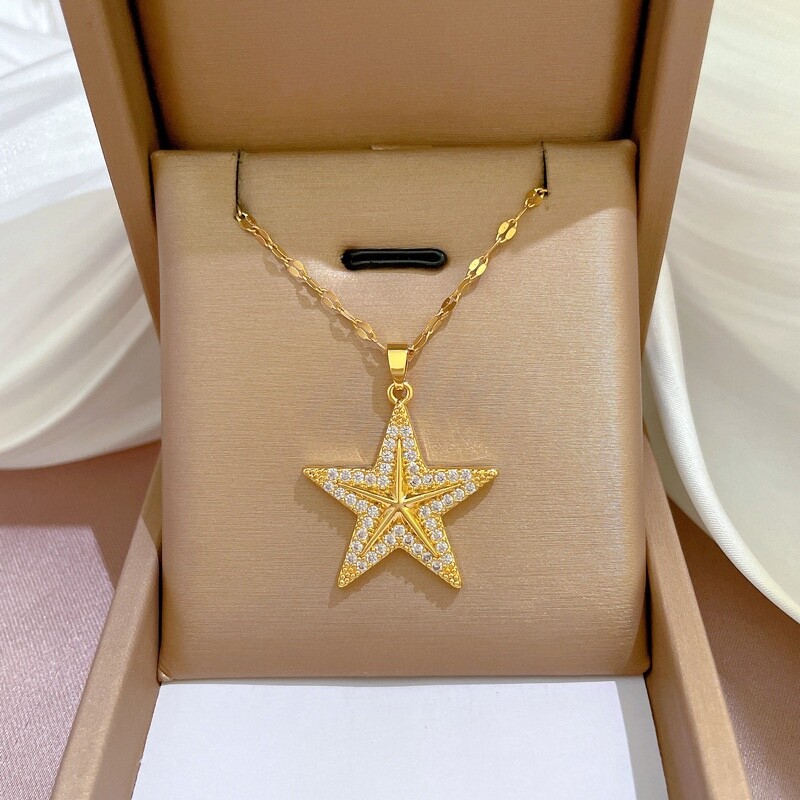 Fashion Jewelry Gold Cubic Zircon Star Pendant Necklace 502