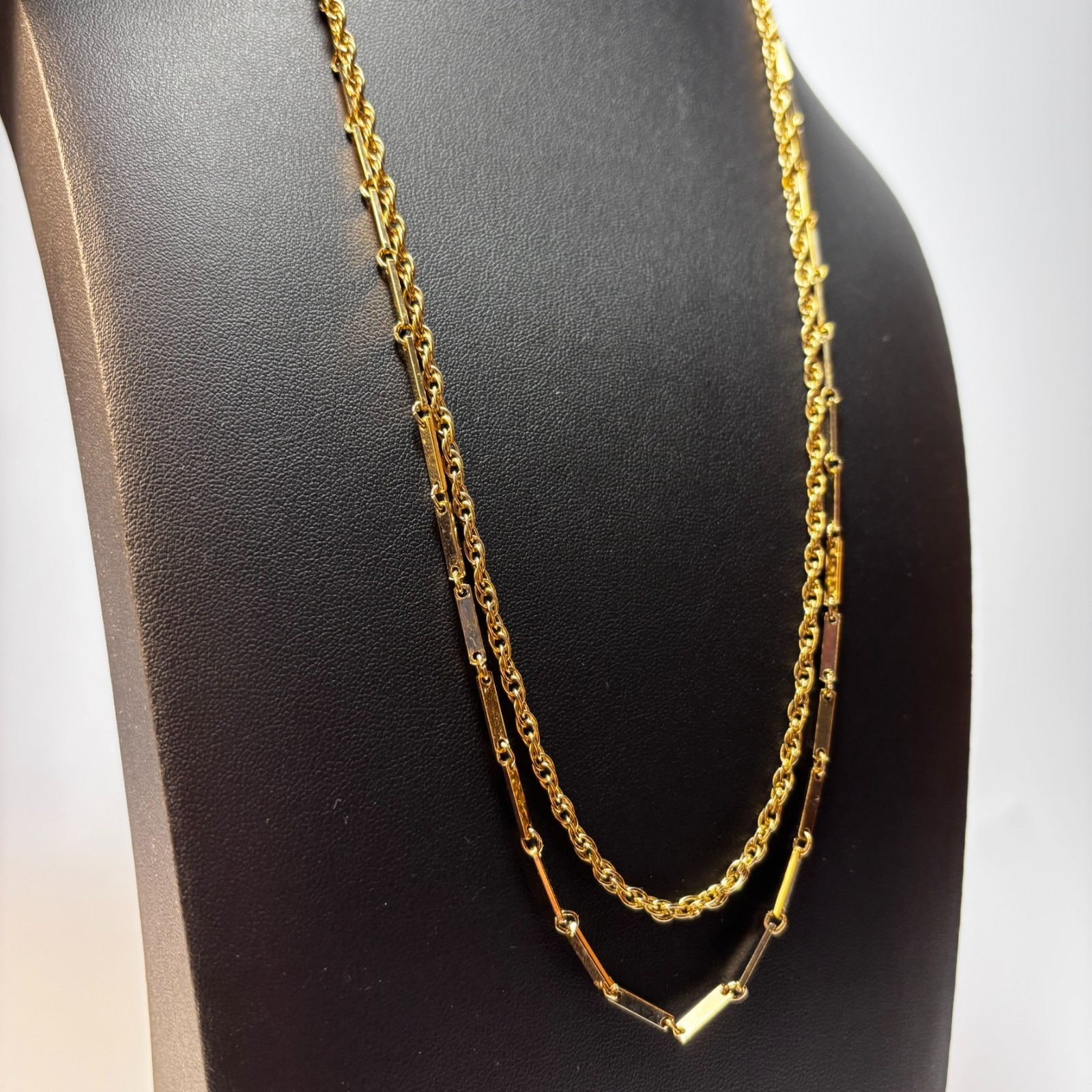 Layered Necklace Gold Rope and Bar Link Chains 18 Inch Minimalist Classic