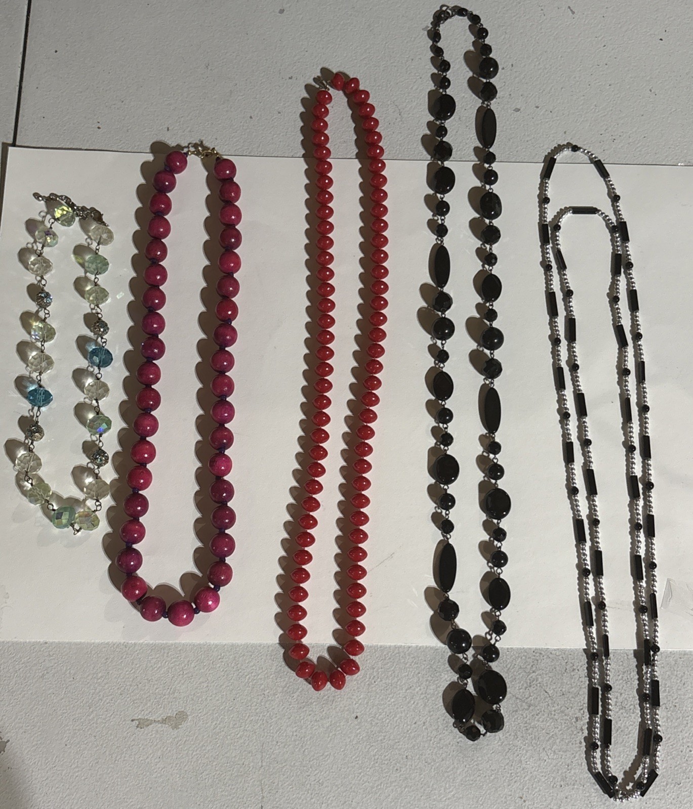 Classic Contrast Beaded Necklace Black, Red & Crystal Mix (5 Pc) Jewelry Bundle