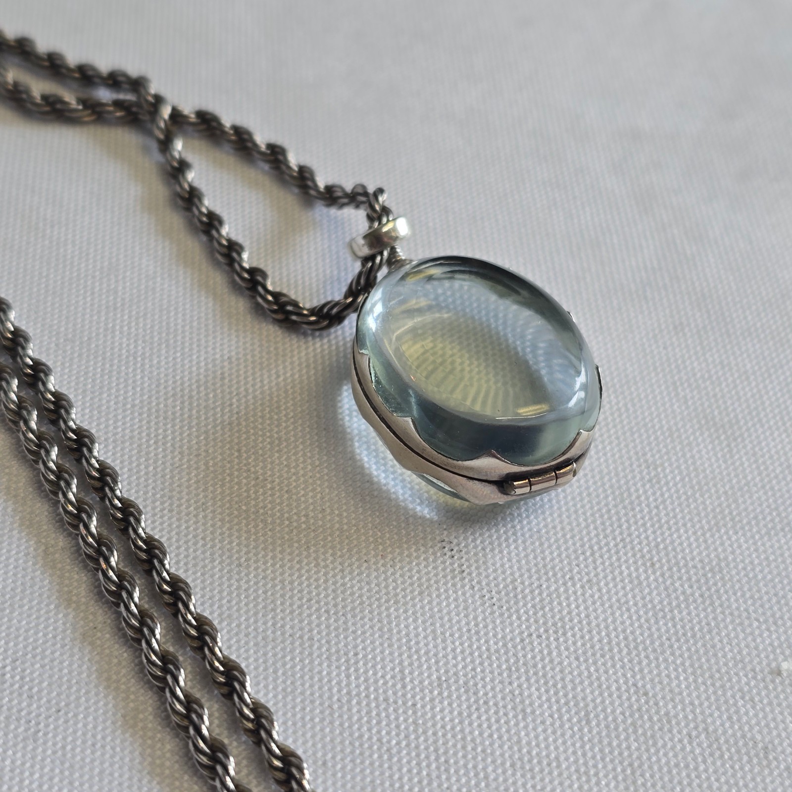 Sterling Silver Glass Locket Necklace 31.14g Fine Jewelry 24″ Rope Chain *READ*