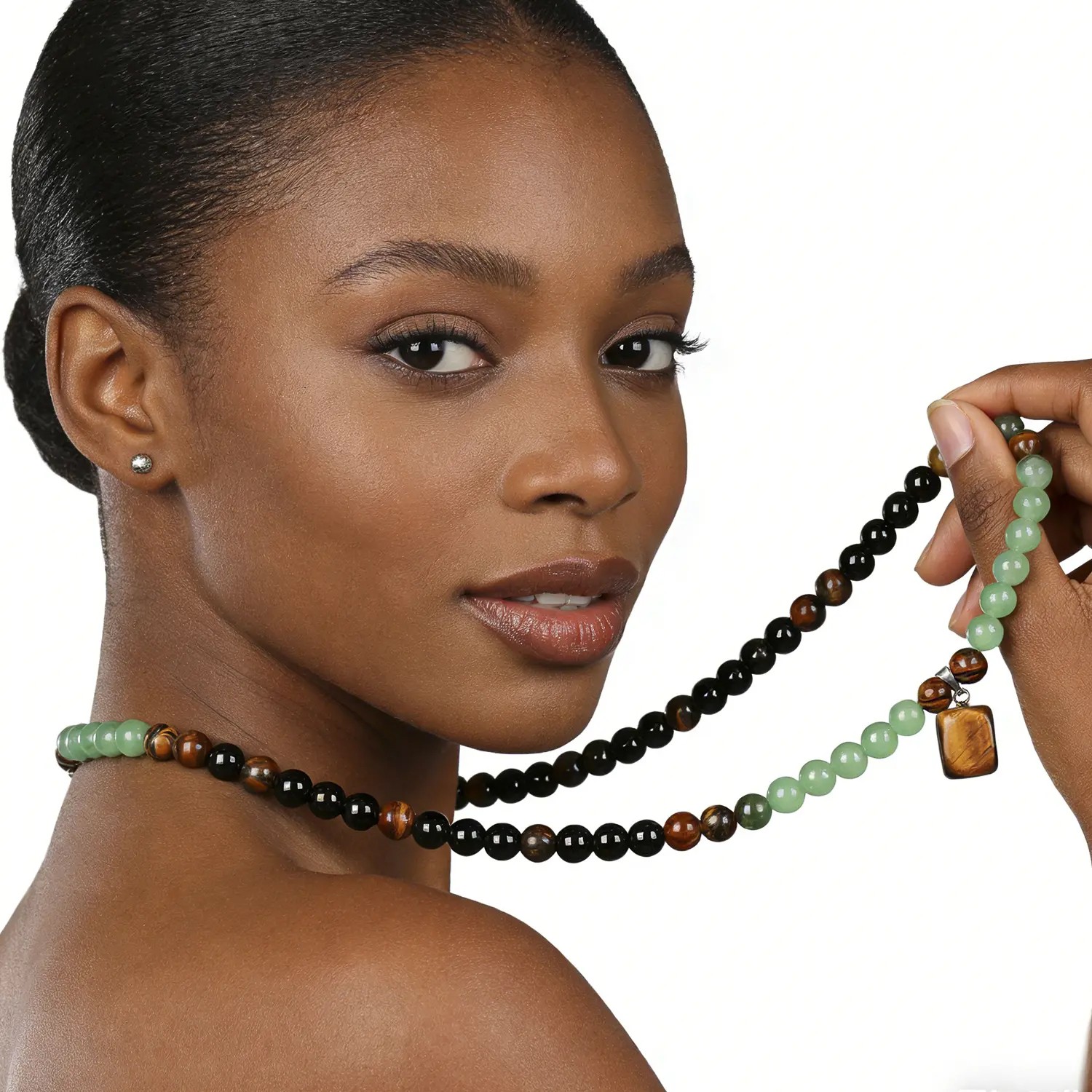 Money Attraction Necklace & Tiger Eye Obsidian Prosperity Crystal Beaded Gifts